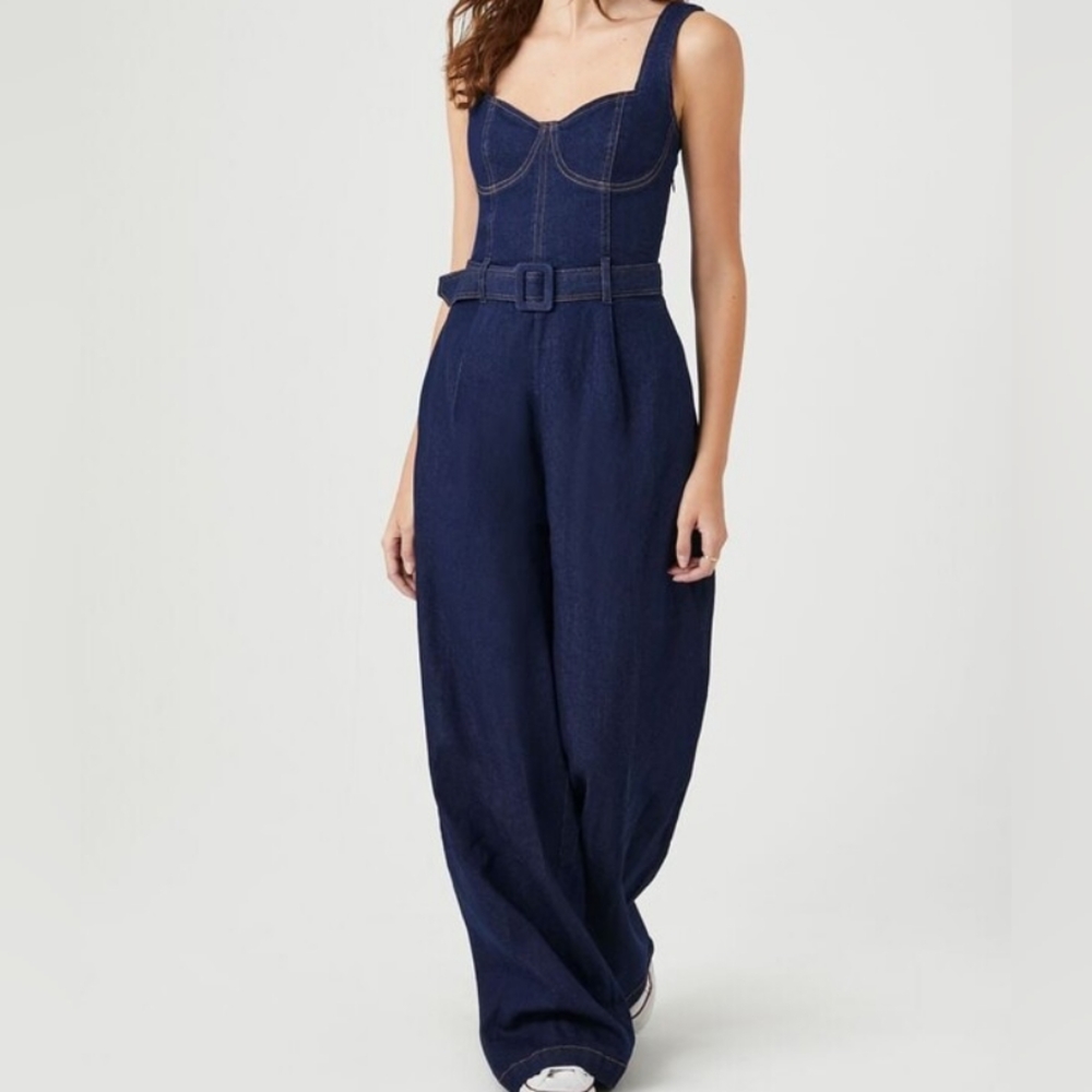 Forever 21 Denim bustier belted jumpsuit sz  XL nwt